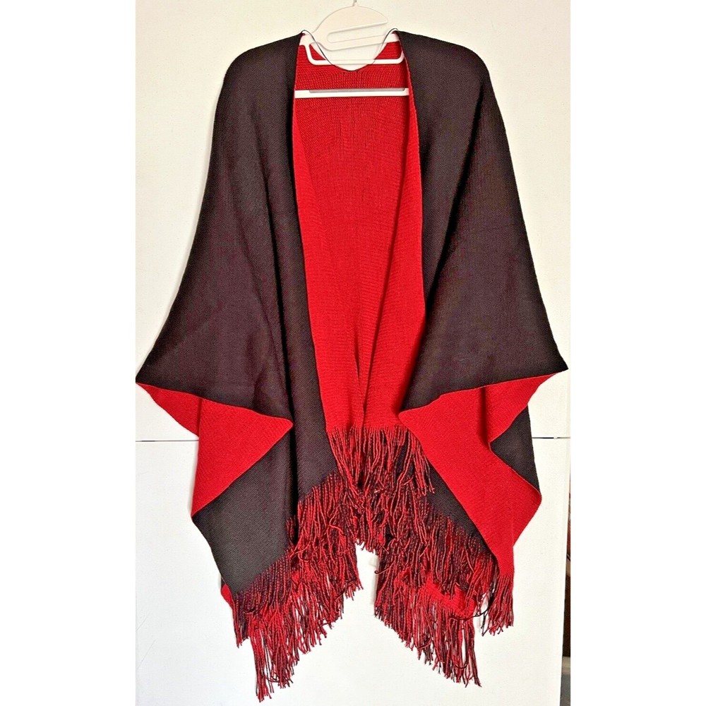 Cato Women's Blanket Wrap Chic Shawl Cape One Size Black Red Fringe